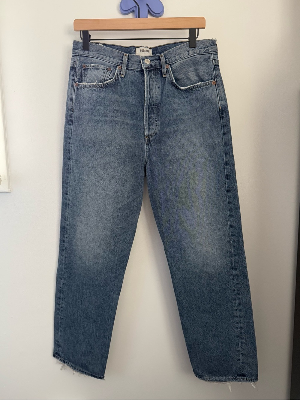 Agolde 27 90’s Crop Mid Rise Straight Jeans Hooked Relaxed Indigo Denim
